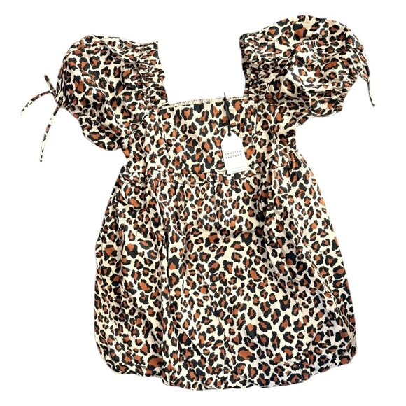 English Factory Wmn Leopard Babydoll Empire Waist Puff Sleeve Bubble Dress M NWT - Picture 1 of 6